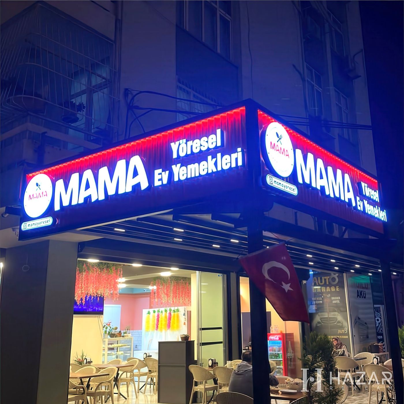 Adana'da ışıklı cephe tabelası uygulaması — Hazar Reklam